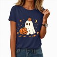 thumbnail image 2 of NOLDARES Halloween Teacher Shirts for Women Cute Ghost with Coffee Shirt Funny Spooky Tee Halloween Party Short Sleeve Tops(Navy,L), 2 of 7