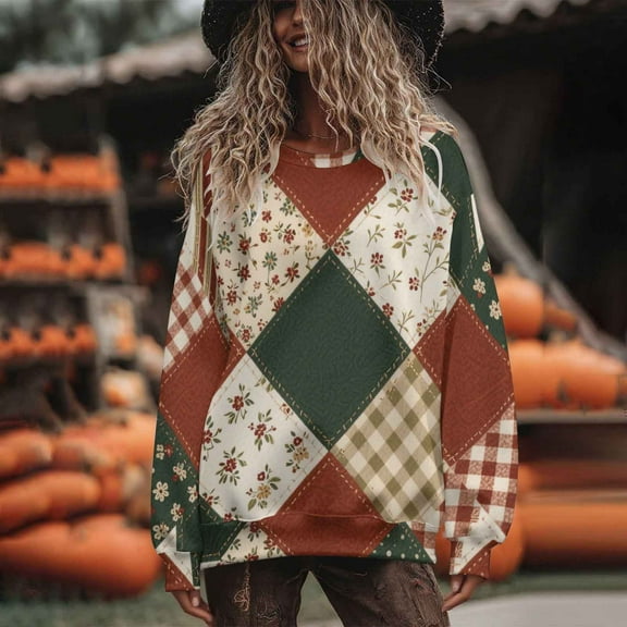 Inverlee Thanksgiving Sweatshirts Women Plus Size Turkey Pumpkin Graphic Sweatshirt Trendy Long Sleeve Stretch Shirts Round Neck Dressy Casual Pullover Tops