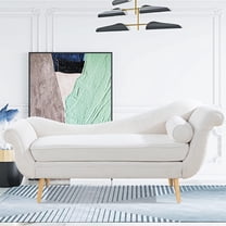 Chaise Lounge Indoor White Velvet 71" with Scroll Arms, Wave Back Lounge Chair for Bedroom, Living Room & Office