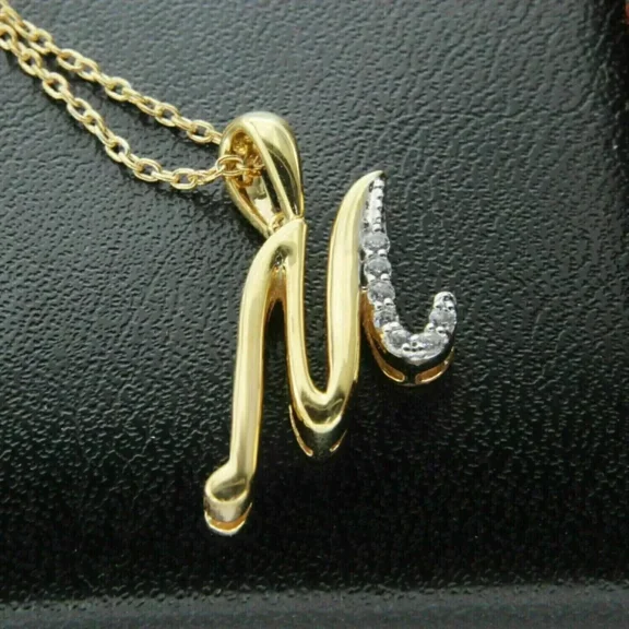 14K Yellow Gold Plated 1.00Ct Round Cut Lab Created Diamond Initial Letter Pendant