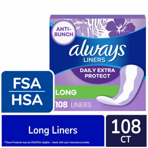 Always Anti-Bunch Xtra Protection Long Unscented Daily Liners 108 ct - Pack of 2