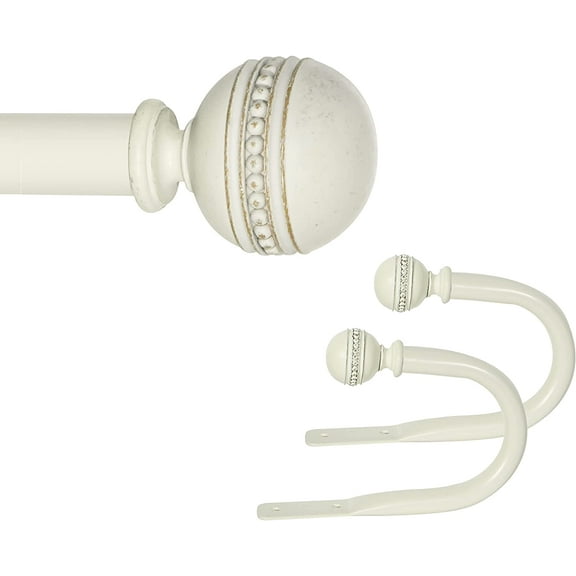 eTeckram 1" Curtain Rod with Sable Finials - 28" to 48", Weathered White