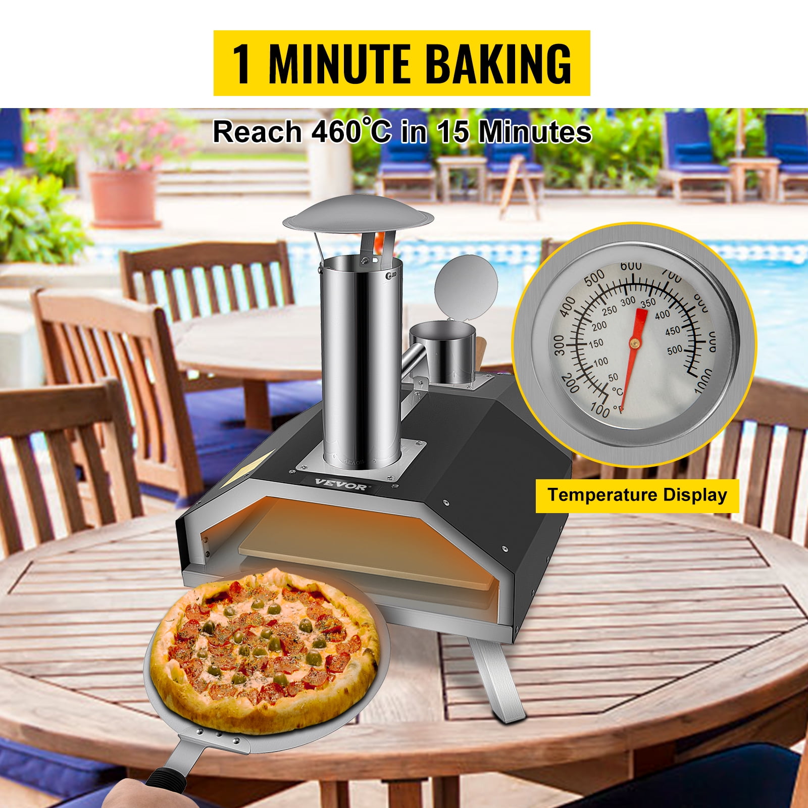 VEVORbrand Portable Pizza Oven, 12 Pellet Pizza Oven, Stainless Steel Pizza  Oven Outdoor, Wood Burning Pizza Oven with Foldable Feet Wood Oven with  Complete Accessories & Pizza Bag 