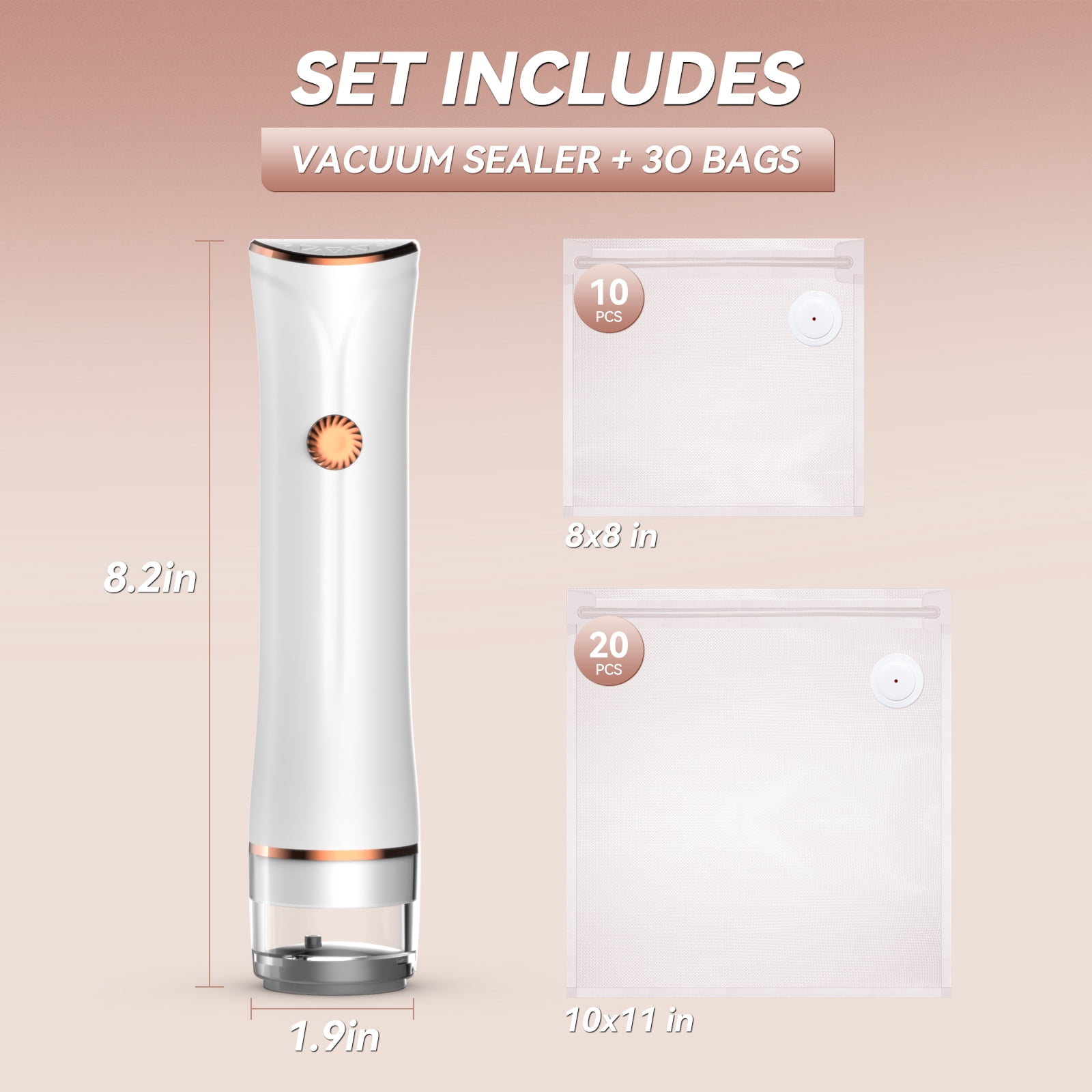 Compact Vacuum Sealer for Food (Vacuum Sealer + 30 Reusable Vacuum Bags)