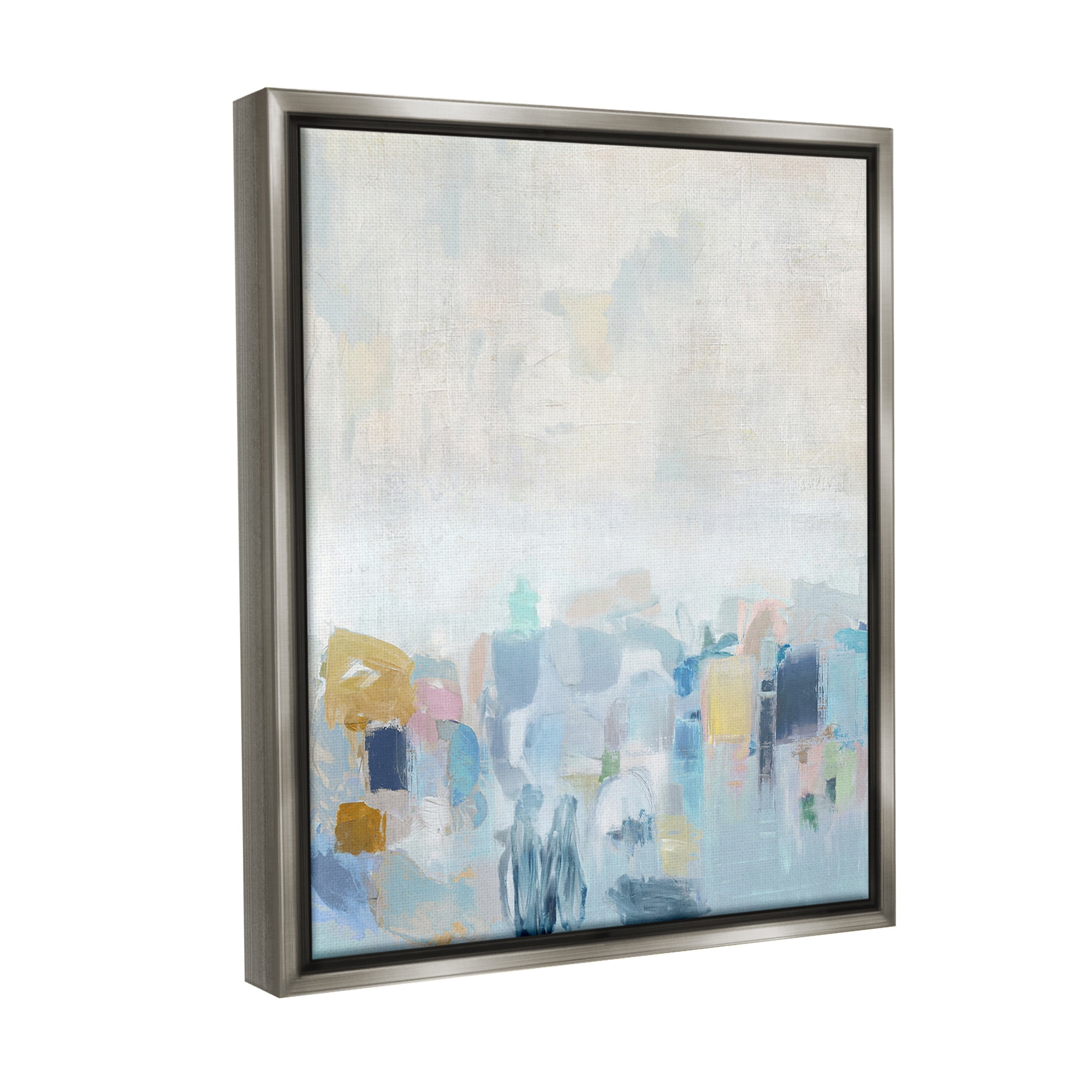 Stupell Industries Blue Abstract Landscape Abstract Painting Gray Floater Framed Canvas Art Print Wall Art, 17 x 21