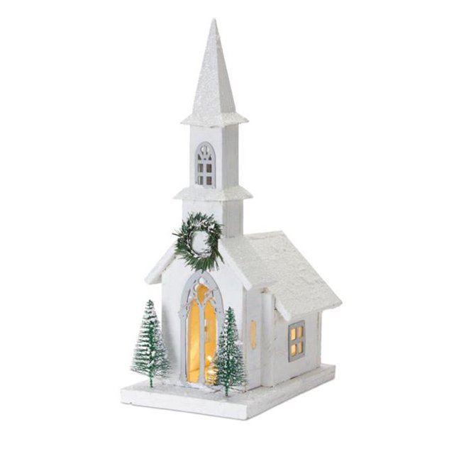 Melrose International 77551DS 19.5 in. Wood Church with Light & Timer