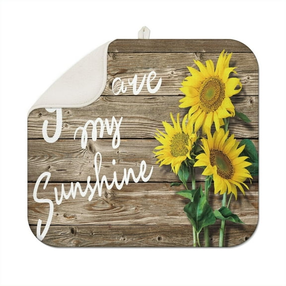 Dish Drying Mat for Kitchen Counter You Are My Sunflower Absorbent Reversible Microfiber Kitchen Countertop Protector Dishes Pad Small 16x18 Inch