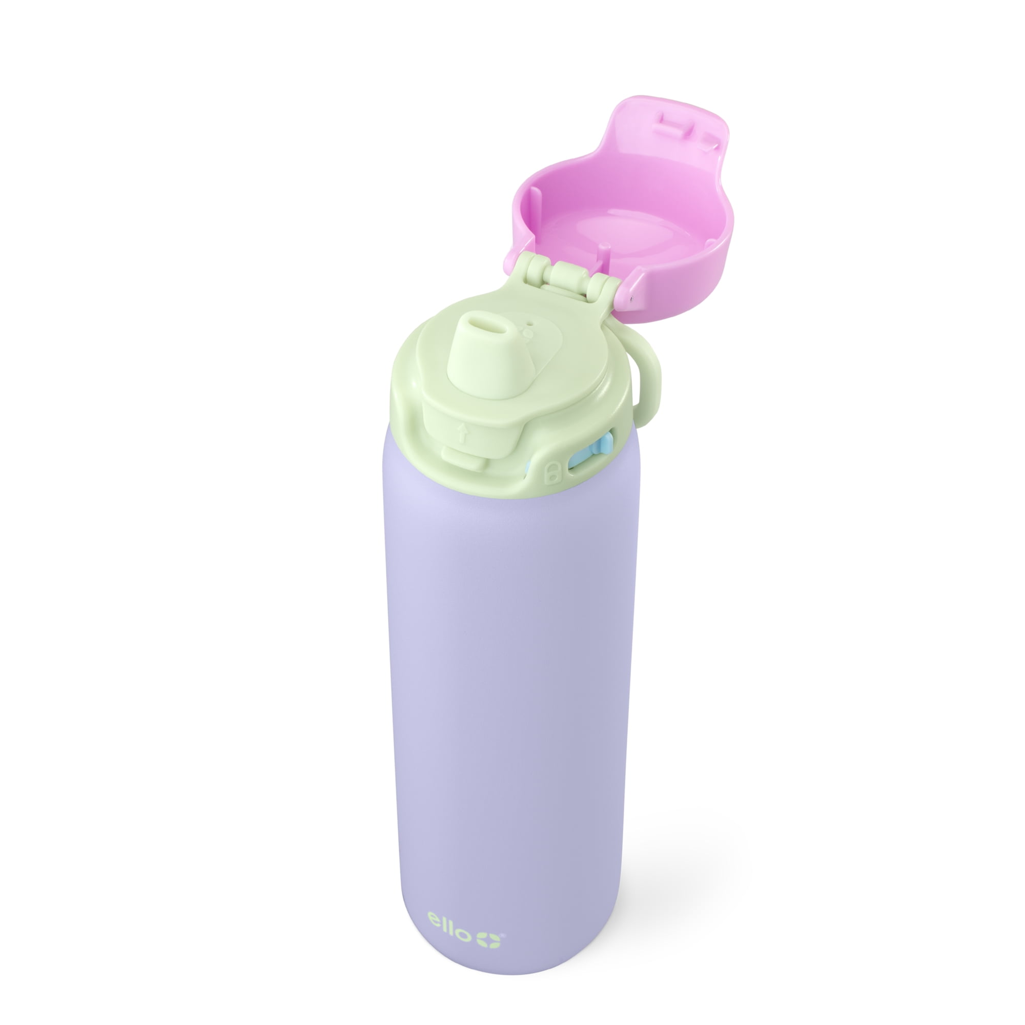 Ello Flip & Fill 22oz Stainless Steel Water Bottle with Quick Fill Tecnology, Sip & Chug, Leak-Proof, Purple