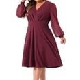 thumbnail image 2 of DARING DIVA Plus Size Swiss Dots Wrap V Neck Knee Length Dress 2X Burgundy, 2 of 6