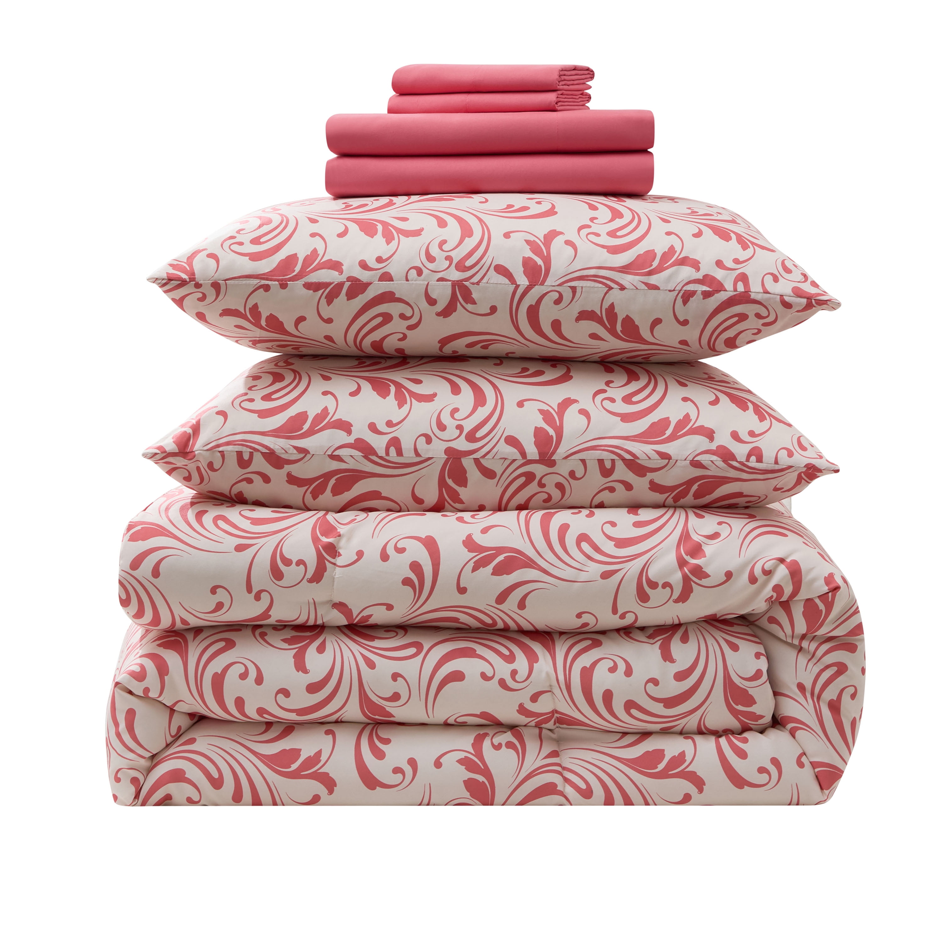 LammaLoe Full Size Comforter Set, 7 Piece Biomorphic Bed in a Bag Full, Bedding Comforter Set with Sheets, Modern Bed Set, Pink