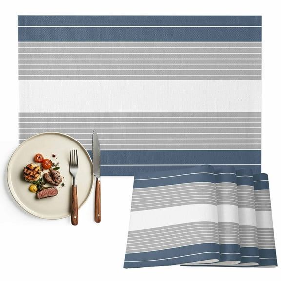 Placemats Set of 4, Grey Striped Place Mats Ombre Blue Stripes Tablemats Washable Placemat Table Decoration for Kitchen Table Dinner Party Home Decor Indoor Outdoor 13x19 Inch