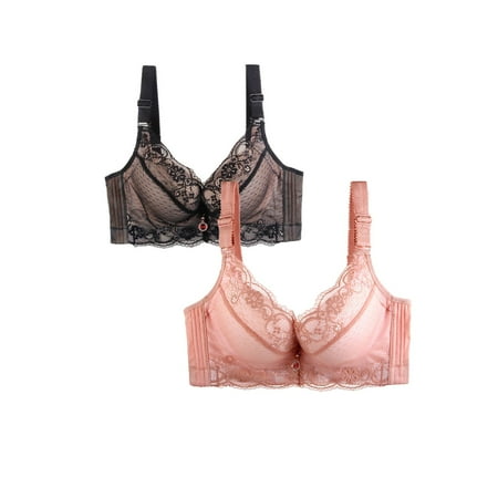 HCURIBAD Clearance! Bras for Women  Pack of 2 Sports Bra Women s Breathable Plus Sports Size Lace Bra Womens Bras Sexy Wireless Bras for Women  Push up Bra  Bra Pack 2Pcs Underwear Green 3XL