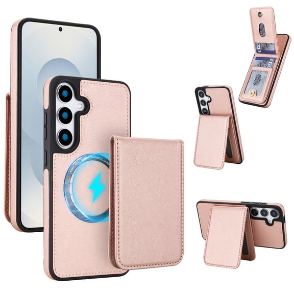 Classic Business Case for Samsung Galaxy A17 5G, Magnetic PU Leather TPU Cover with Detachable Card Holder Kickstand Ultra Slim Shockproof Protective Case for Samsung Galaxy A17 5G, Rosegold