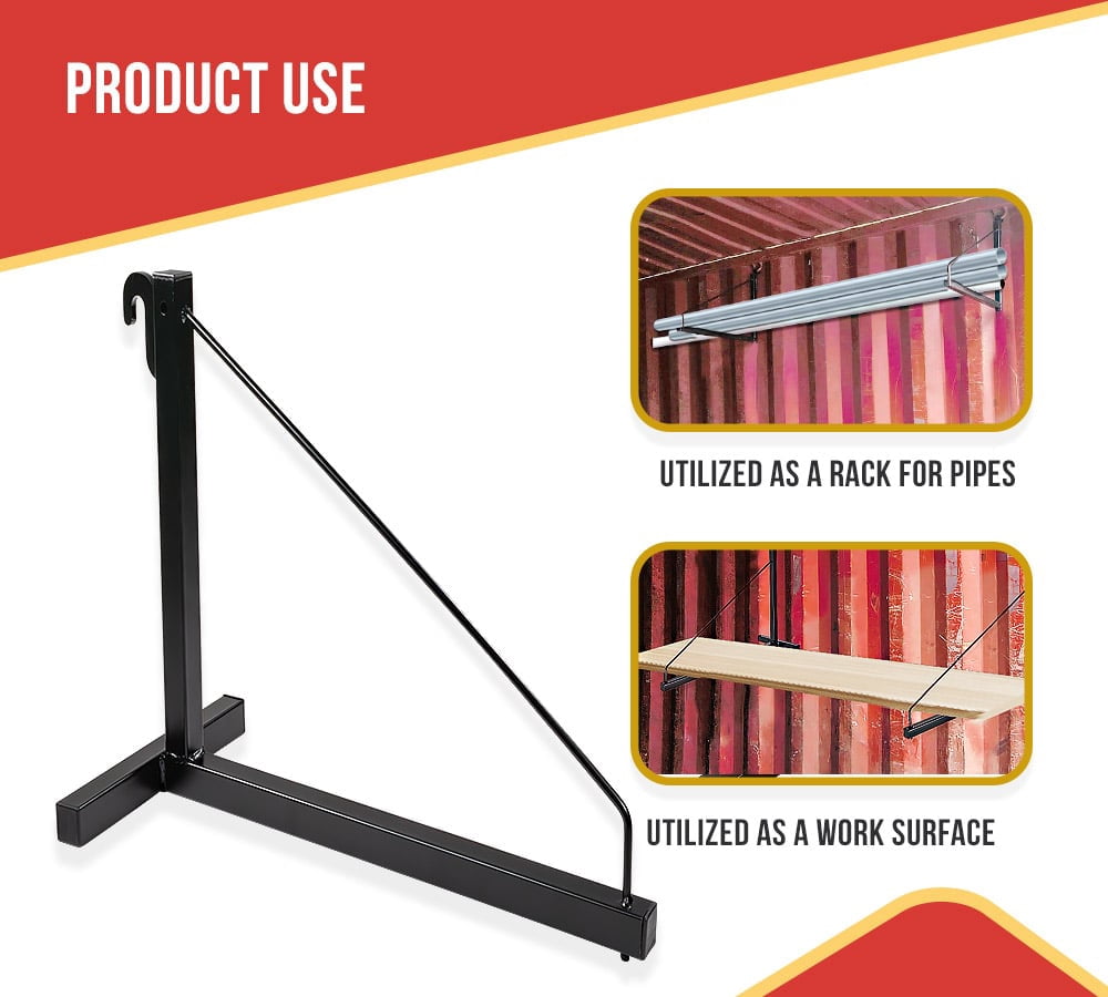 4 Pack 1 Tier Shipping Container Shelving Bracket with Hooks - 16"x18", 550 lbs WLL - Black Powder Coated Steel for Heavy Duty Trailer Containers - Easy to Assemble & Remove