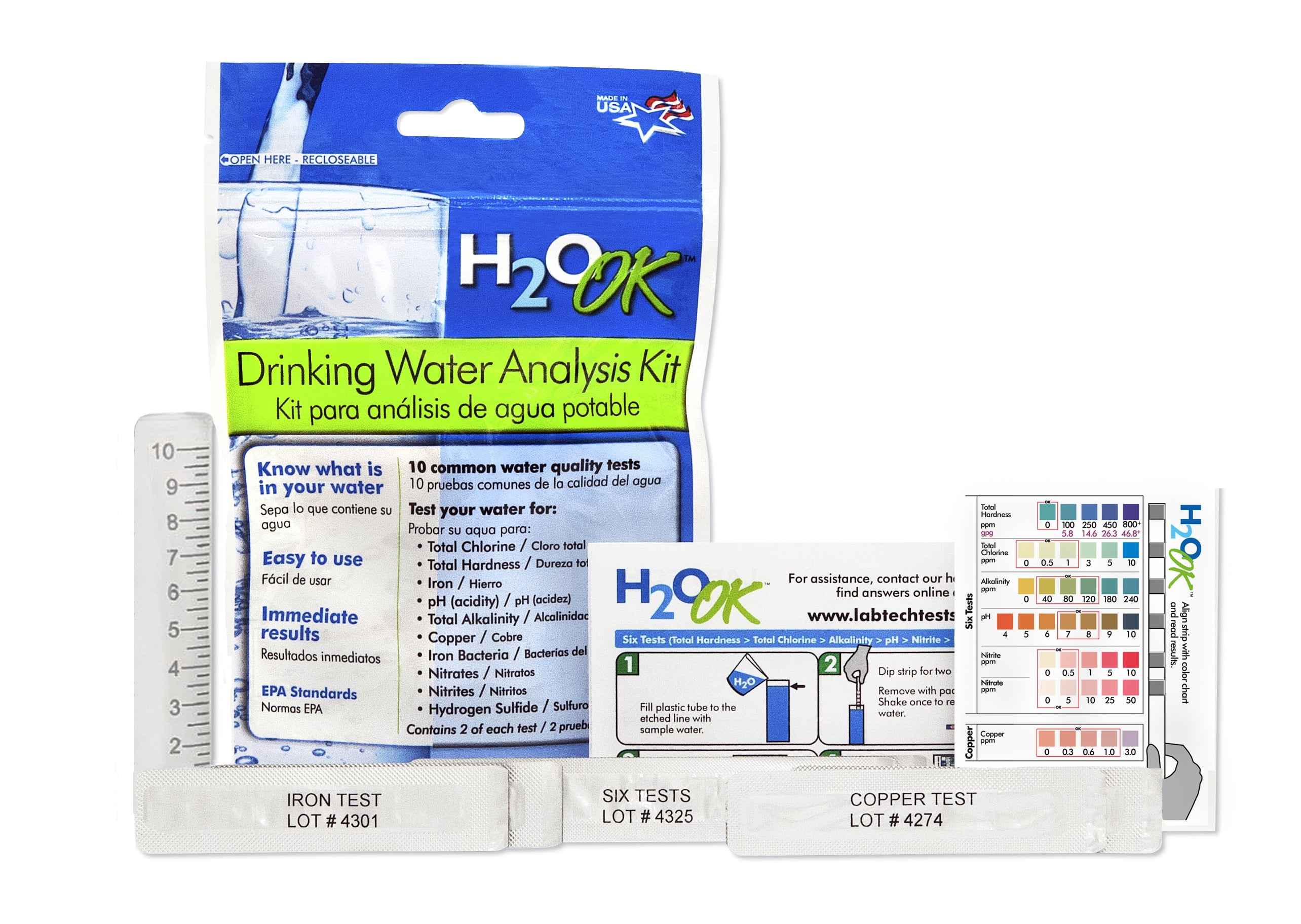 (6 pack) LabTech LT5010 H2O OK Drinking Water Test Strips Kit, 10 Tests, 0.058 lb