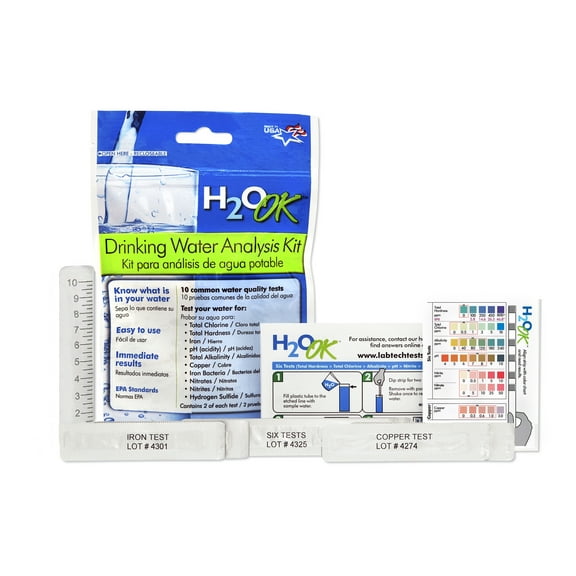 LabTech LT5010 H2O OK Drinking Water Analysis Test Strips Kit, 10 Water Quality Tests Included, 0.058 lb.