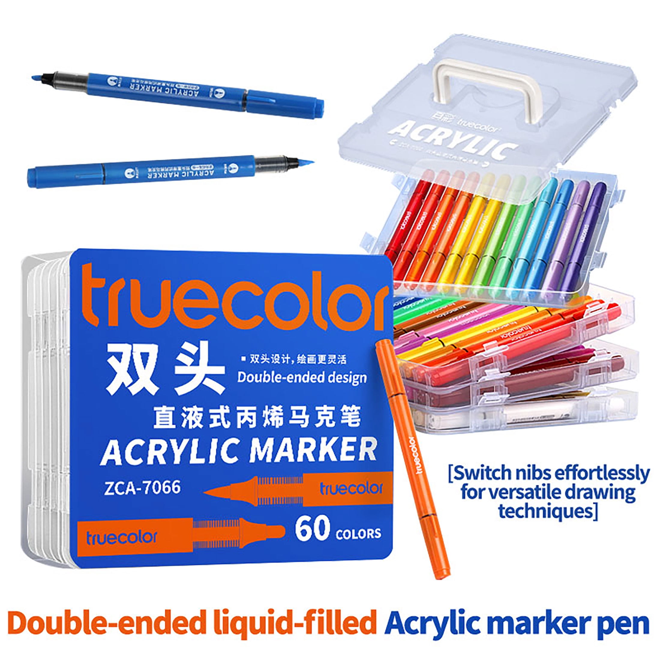 Truecolor Dual Tip Acrylic Paint Markers with Carry Case ZCA-7066