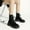 Black, variant on CALAFEBILA Women Shoes Black Winter Retro Chunky Heel Thick Sole Mid Calf Boots Round-Toe Flock Boots