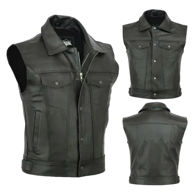 GHSOHS Black Motorcycle Leather Vest for Men Punk Fashion GHSOHS Black Motorcycle Leather Vest for Men Punk Fashion
