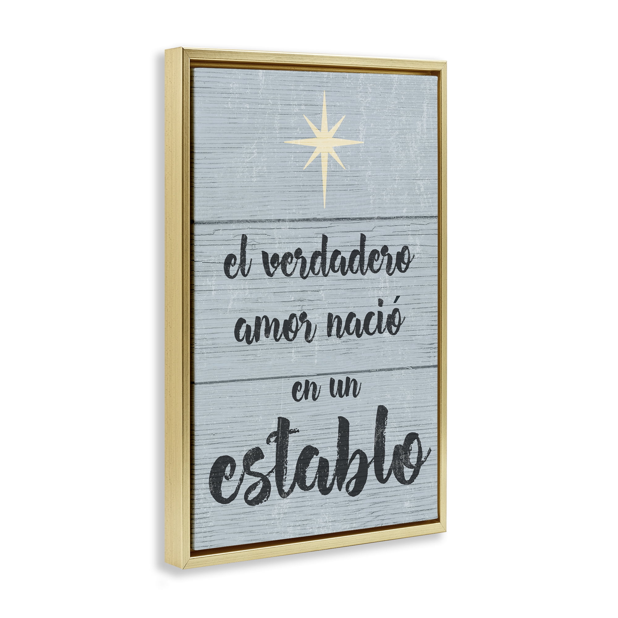 Stupell Industries Amor Verdadero en un Establo Holiday Painting Gold Floater Framed Art Print Wall Art, 21 x 31