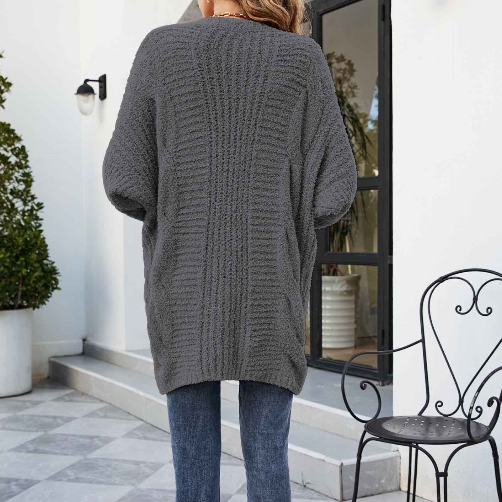 SMihono Clearance Long Sleeve Knit Cardigan Sweater Womens Loose Fashion  Open Front V Neck Solid Color Loose Tops Blouse Female Leisure Gray S 