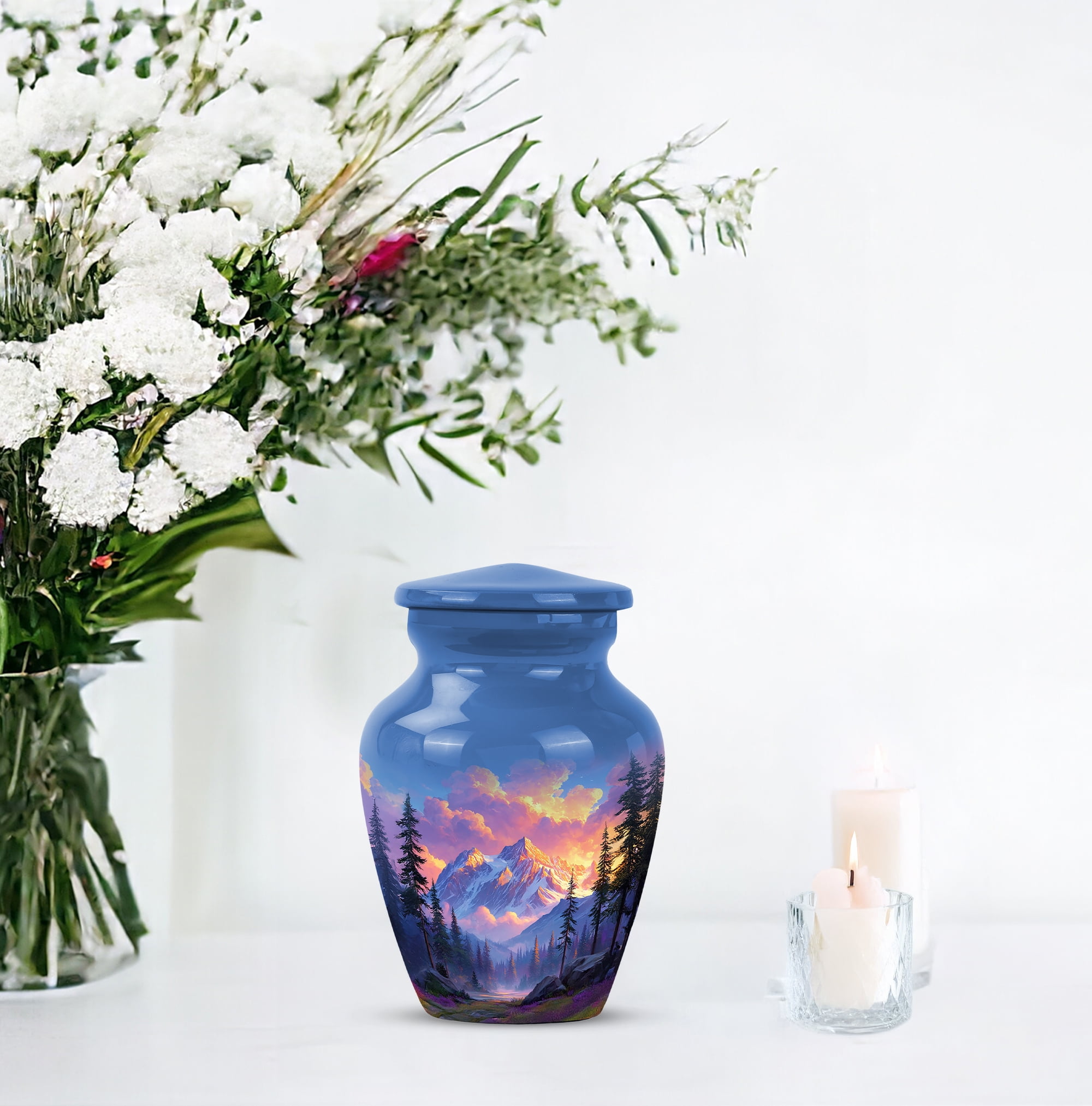 Mountain Keepsake Urn For Adult Male 3 Inch, Blue Mini Urns For Human Ashes For Woman, Small Cremation Urns For Burial In Ground, Funeral Urn For Human Ashes For Adults Mom And Dad