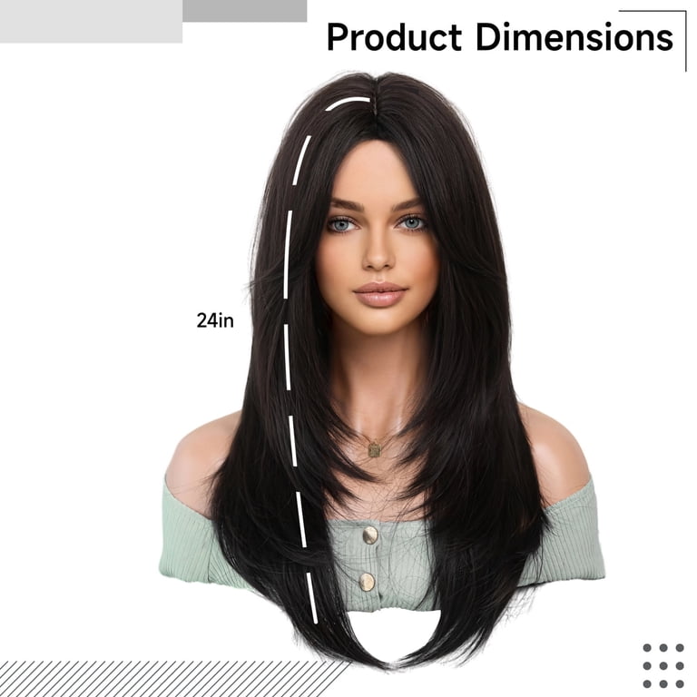 24 Inch Long Straight Layered Wig, Curtain Bangs Wig, High  display picture 3
