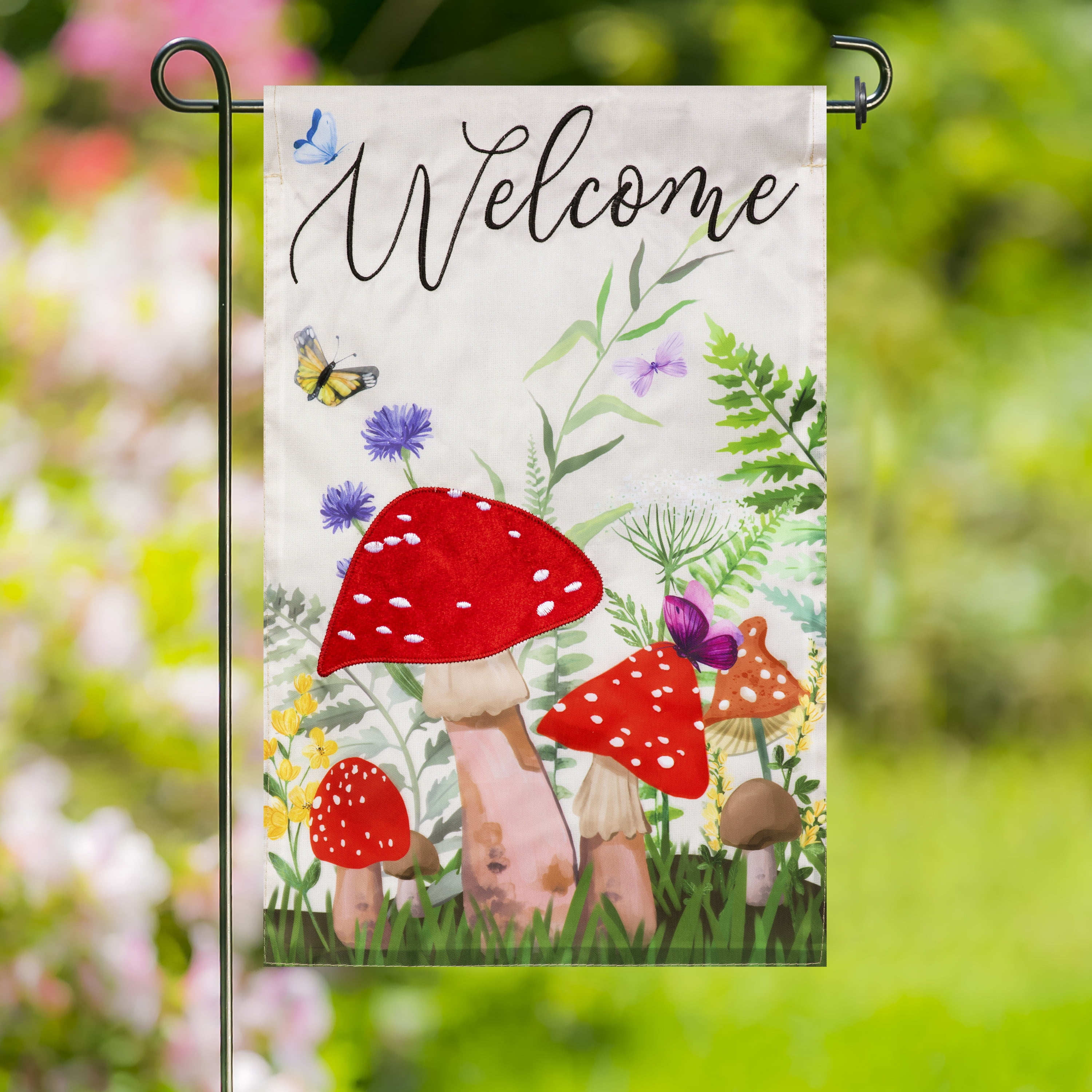 (2 pack) Meadow Creek 11.5" x 18" Welcome Spring Mushroom Outdoor Yard Flag