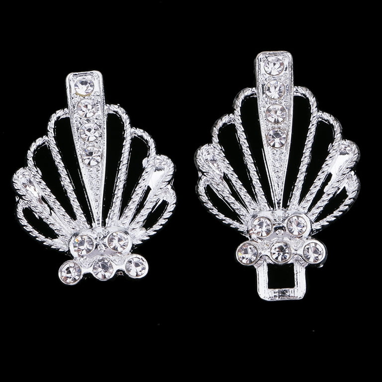 2x Beautiful Crystal Closure Alloy Hook and Eye Clasp Sew On Clothing Decor, Size: 68 mm x 25 mm, Silver