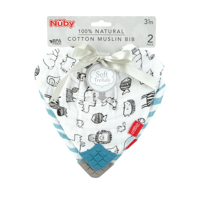 Nuby Cotton Pattern Muslin Bib for Babies and Toddlers, Pack