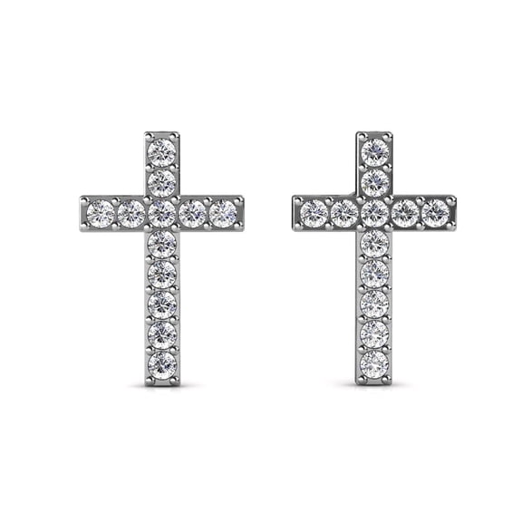 Cate & Chloe Nayeli 18k White Gold Plated Cross Dainty Earrings for Women with Swarovski Crystals