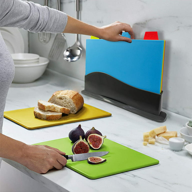  Plastic Cutting Board, Set of 4 with Storage Stand