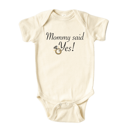 Mommy Said Yes Engagement Cute Baby Onesie® Brand Bodysuit Shirt Premium Custom Clothes Unisex Baby Gift for Mom Newborn 0-3m Natural