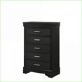 thumbnail image 4 of 5-Drawer Modern Tall Chest, Solid Wood Black Finish with Crocodile Texture & Crystal Tufted Handles | Black | Wood, 4 of 5