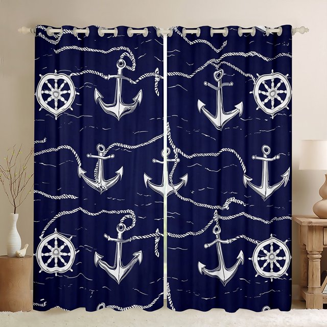 Erosebridal Rideaux et Draperies Ancre de Mer (52x84), Rideaux à Thème Nautique Lot de 2 (52x84), Décoration Océan