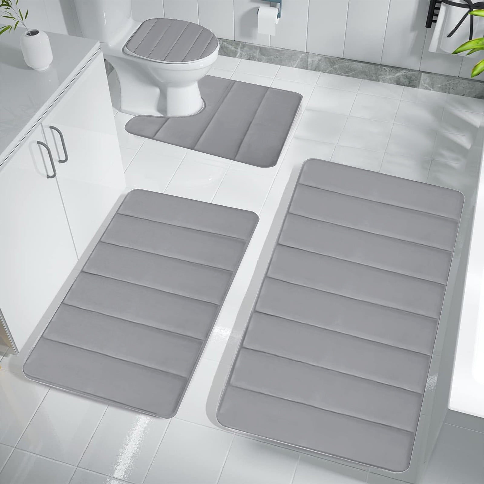 Dmlowu Bathroom Rug Set 4pc Soft Thick Bathroom Rugs Quicker Dry Non Slip Bath Mats for Bathroom Luxury Comfortable Shower Mat for Home Hotel