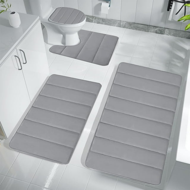 PRETXORVE Foam Bath 4 Set Bathroom Rugs for 4 Pcs Mats Soft Comfortable Water Absorption Non- Thick Washable Easier to Dry Dark