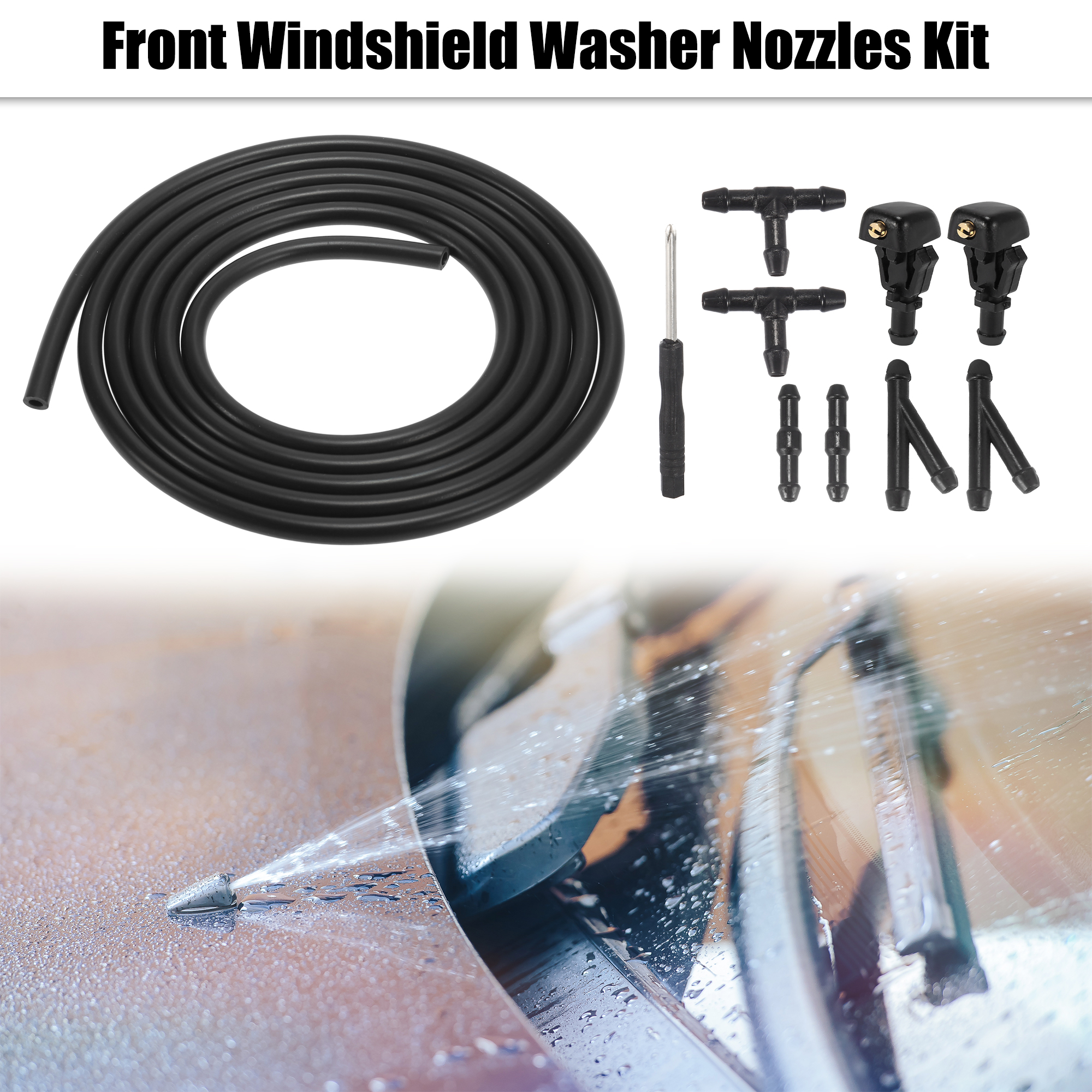 Front Windshield Washer Nozzles Kit for Ford F-150 2.2 Meters Hose with  6pcs Connectors Replaces 3W7Z17603AA