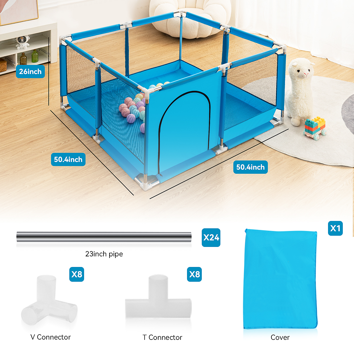 Baby Playpen,Outdoor Play Yard,Portable 4-Panel Baby Safety Playpen for Infant Toddler,Blue - image 3 of 5