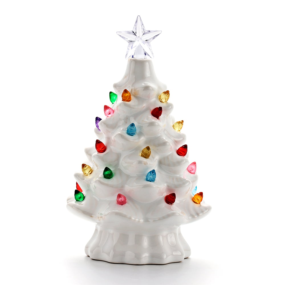 Asdomo Lighted Ceramic Christmas Tree Tabletop Christmas Decoration XMAS Ornaments Festival Party Decor 