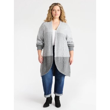 Terra & Sky Women's Plus Open Front Cardigan Sweater, Midweight, Size 1X-5X