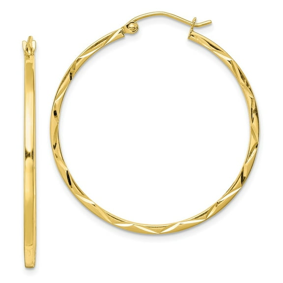 10K Yellow Gold Earring Hoop Women'S 35 mm 1.5X35Mm Diamond-Cut Earrings
