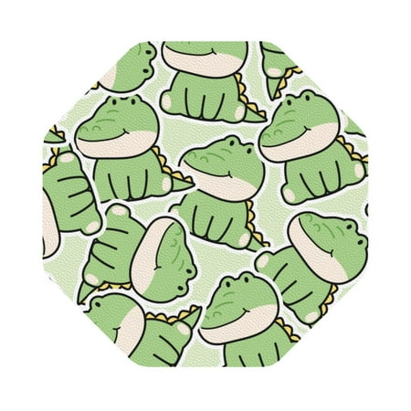 

Coaee Cute Crocodile Print Leather Coasters Set of 6 Non-Slip Washable Cup Coasters for Home Office Bar Octagon
