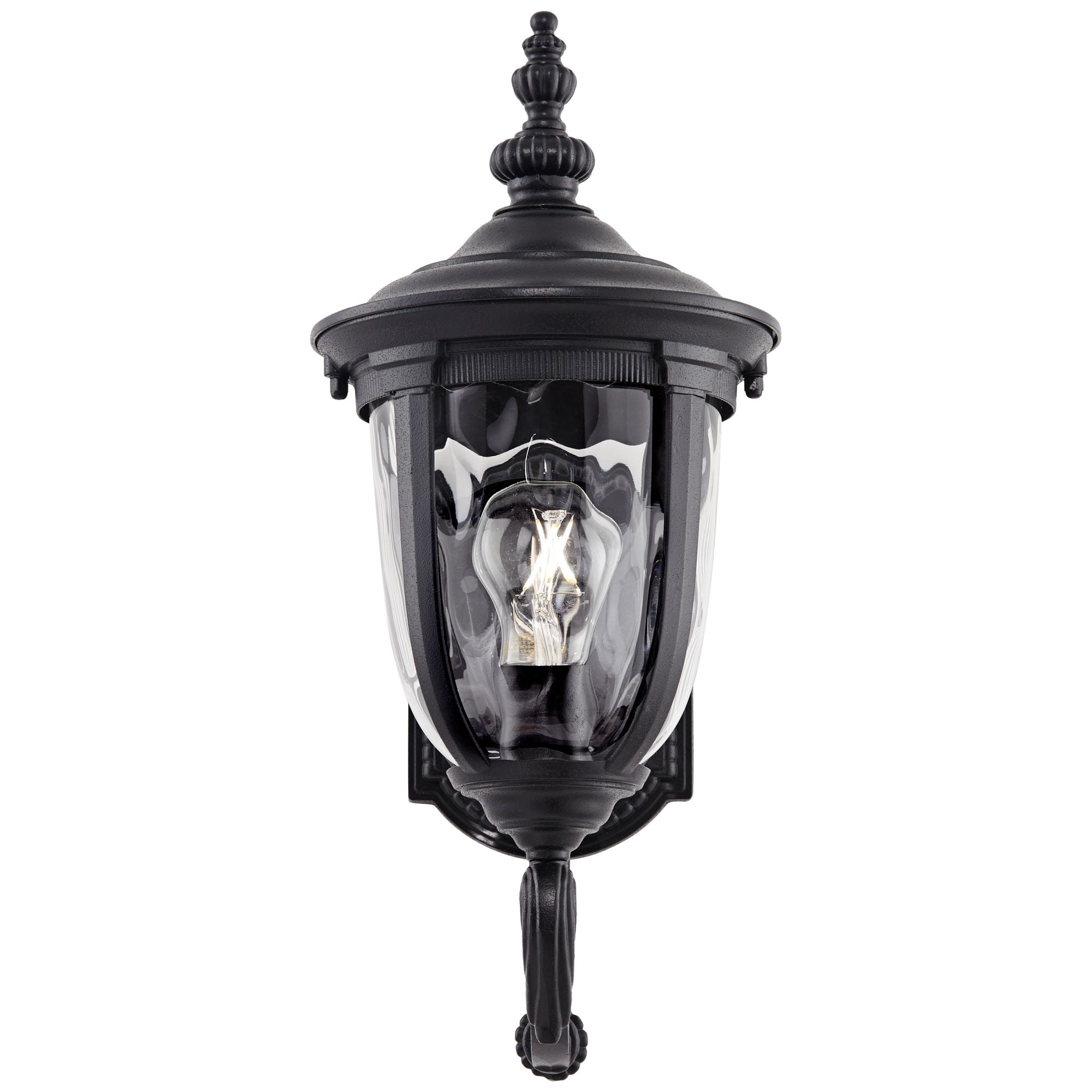 John Timberland Bellagio Vintage Outdoor Wall Light Fixtures Set of 2 Textured Black Metal 16 1/2" Clear Hammered Glass Post Exterior Barn