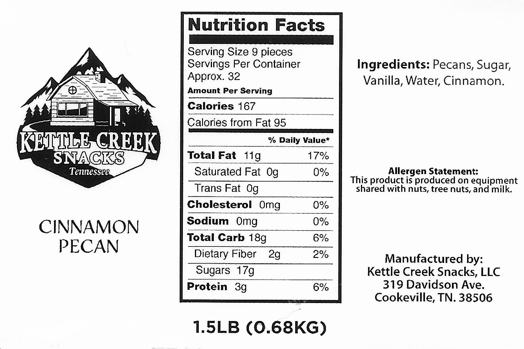 Kettle Creek Snacks Nut Combo - 1 1/2 LBs Cinnamon Almonds & 1 1/2 Lbs. Cinnamon Pecans Individually Sealed