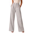thumbnail image 2 of JUUNthy Womens Wide Leg Pants, High Waist Striped Pleated Zipper Button Casual Office Palazzo Dress Trousers with Pockets Beige L, 2 of 9