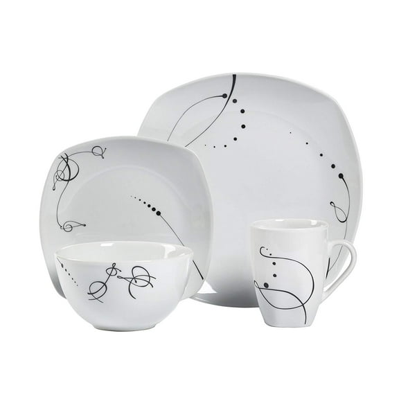 Tabletops Unlimited Gallery Pescara Square 16 Piece Dinnerware Set, Swirl Pattern