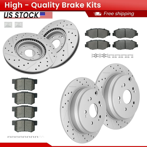 ACB ZONE Front Rear Brake Kits for 2012 - 2016 Honda CR-V (981040, 31372, 914, 1086), Drilled Slotted Disc Brake Rotors and Ceramic Brake Pads