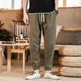 thumbnail image 5 of safuny Men's Cropped Pants Joggers Wide Leg Trousers Workout Causal Solid Color Elastic Waist Drawstring Pants Beach Cotton Wrinkled with Pockets Summer Army Green XL, 5 of 7