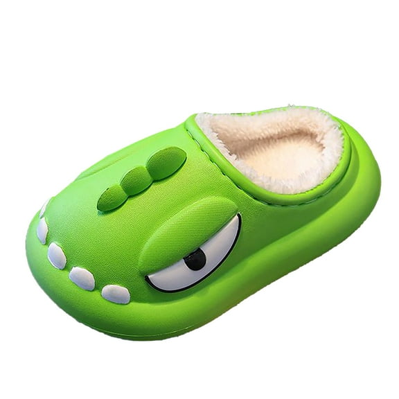 Otqutp Toddler Girls Boys Cute Dinosaur Slippers Kids Unisex Cartoon Animal Plush Fuzzy Soft Waterproof Household Shoes